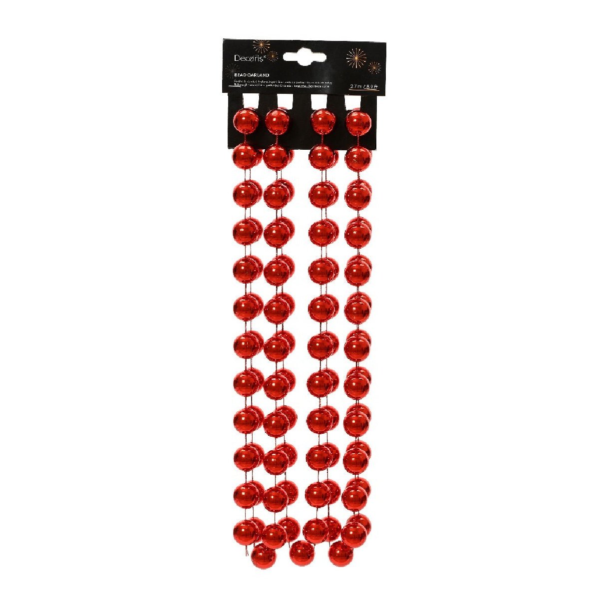 Decoris XXL Bead Garland 2.7m Shiny Christmas Red - XMAS BAUBLES - Beattys of Loughrea