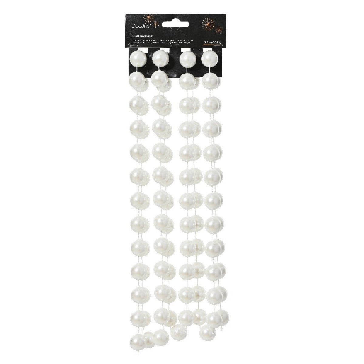 Decoris XXL Bead Garland 2.7m Shiny Winter White - XMAS BAUBLES - Beattys of Loughrea