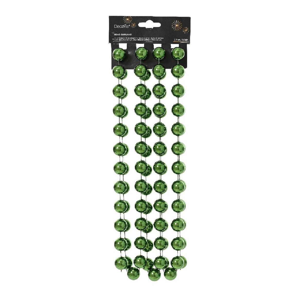 Decoris XXL Bead Garland 2.7m Shiny Pine Green - XMAS BAUBLES - Beattys of Loughrea