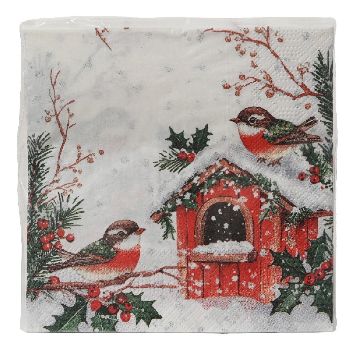 Decoris House with Robins Paper Napkins 33 x 33cm - XMAS ACCESSORIES - Beattys of Loughrea