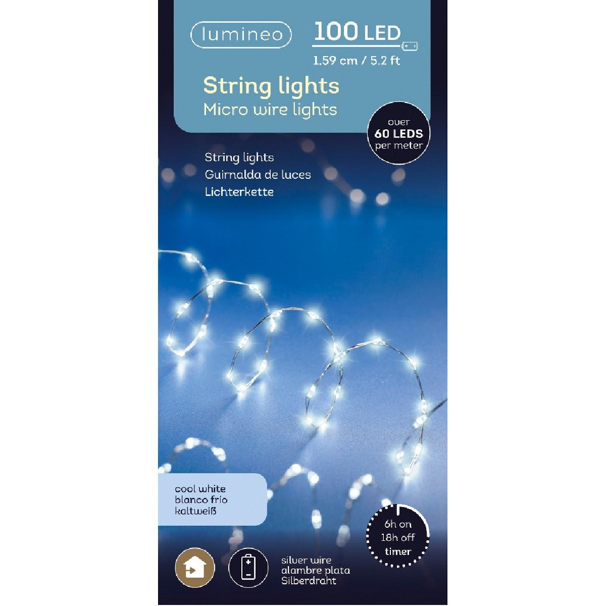 Lumineo 100 LED Cool White String Lights Battery Operated with Timer 159cm - XMAS BATTERY OPERATED LIGHTS - Beattys of Loughrea