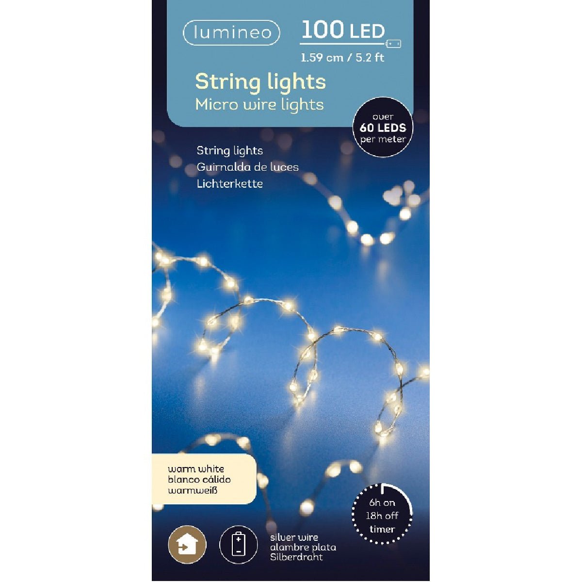 Lumineo 100 LED Warm White String Lights Battery Operated with Timer 159cm - XMAS BATTERY OPERATED LIGHTS - Beattys of Loughrea