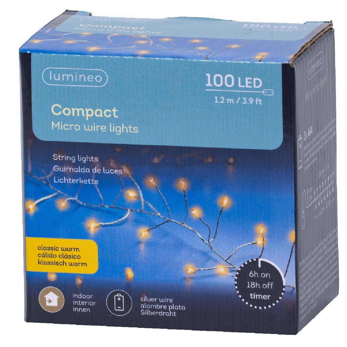 Lumineo 100 LED Classic Warm Compact Micro Wire Lights Battery Operated with Timer 120cm< - XMAS BATTERY OPERATED LIGHTS - Beattys of Loughrea