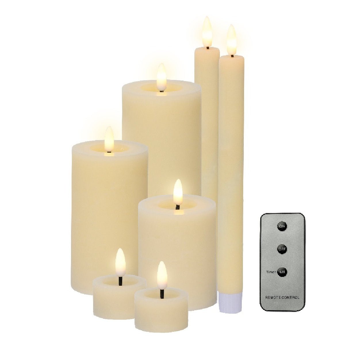 Lumineo Set of 7 LED Candles with Remote Battery Operated - Cream - BATTERY LED CANDLES - Beattys of Loughrea