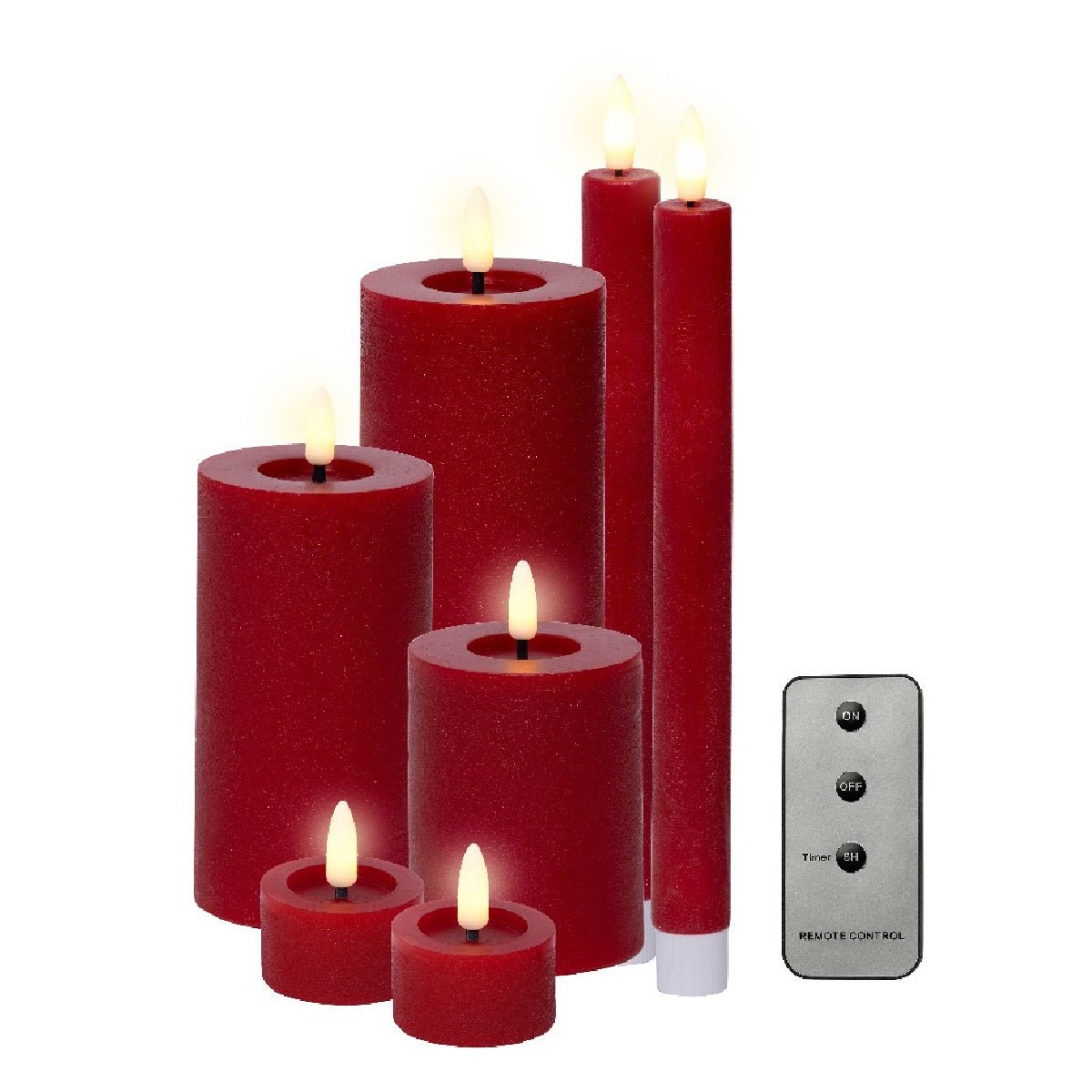 Lumineo Set of 7 LED Candles with Remote Battery Operated - Red - BATTERY LED CANDLES - Beattys of Loughrea