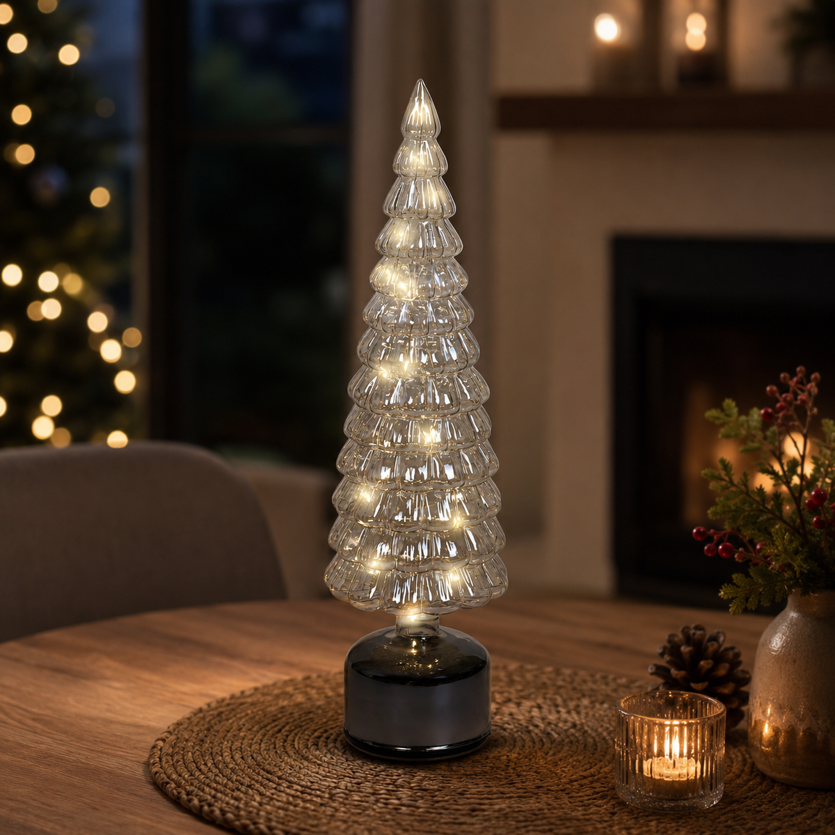 Lumineo Mikro-LED Glasbaum drehbar Batteriebetrieben Bernstein & Warmweiß 39cm