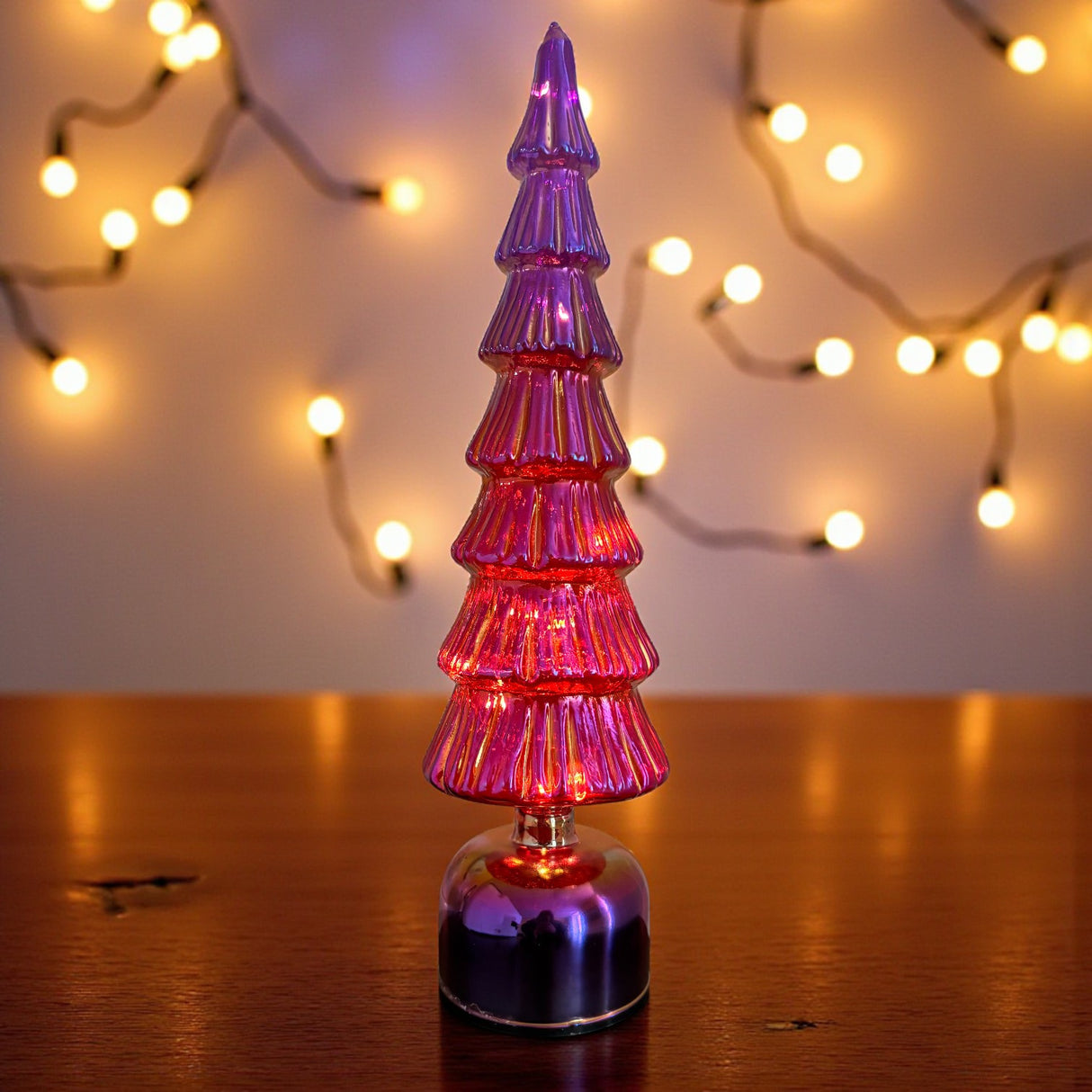 Lumineo Micro LED Rotating Glass Tree Battery Operated Pink & Warm White 39cm - XMAS ROOM DECORATION LARGE AND LIGHT UP - Beattys of Loughrea