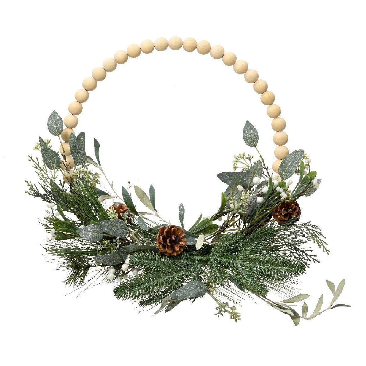 Everlands Modern Wreath Glitter Wooden Balls, Pinecones and Eucalyptus Indoor 40cm - XMAS WREATHS - Beattys of Loughrea