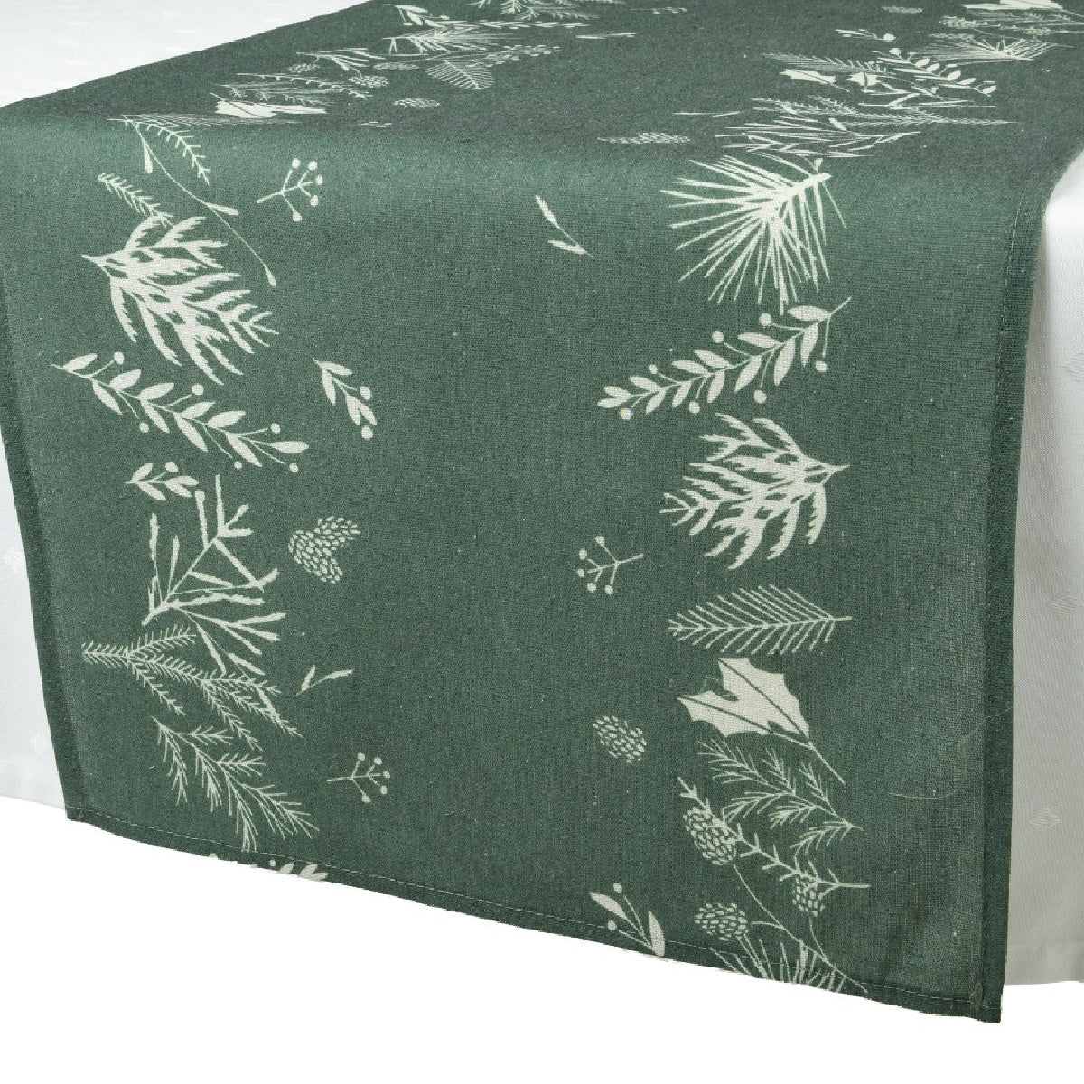 Decoris Green Plant Pattern Christmas Table Runner 140 x 40cm - APRON/GLOVE/TEXTILE - Beattys of Loughrea