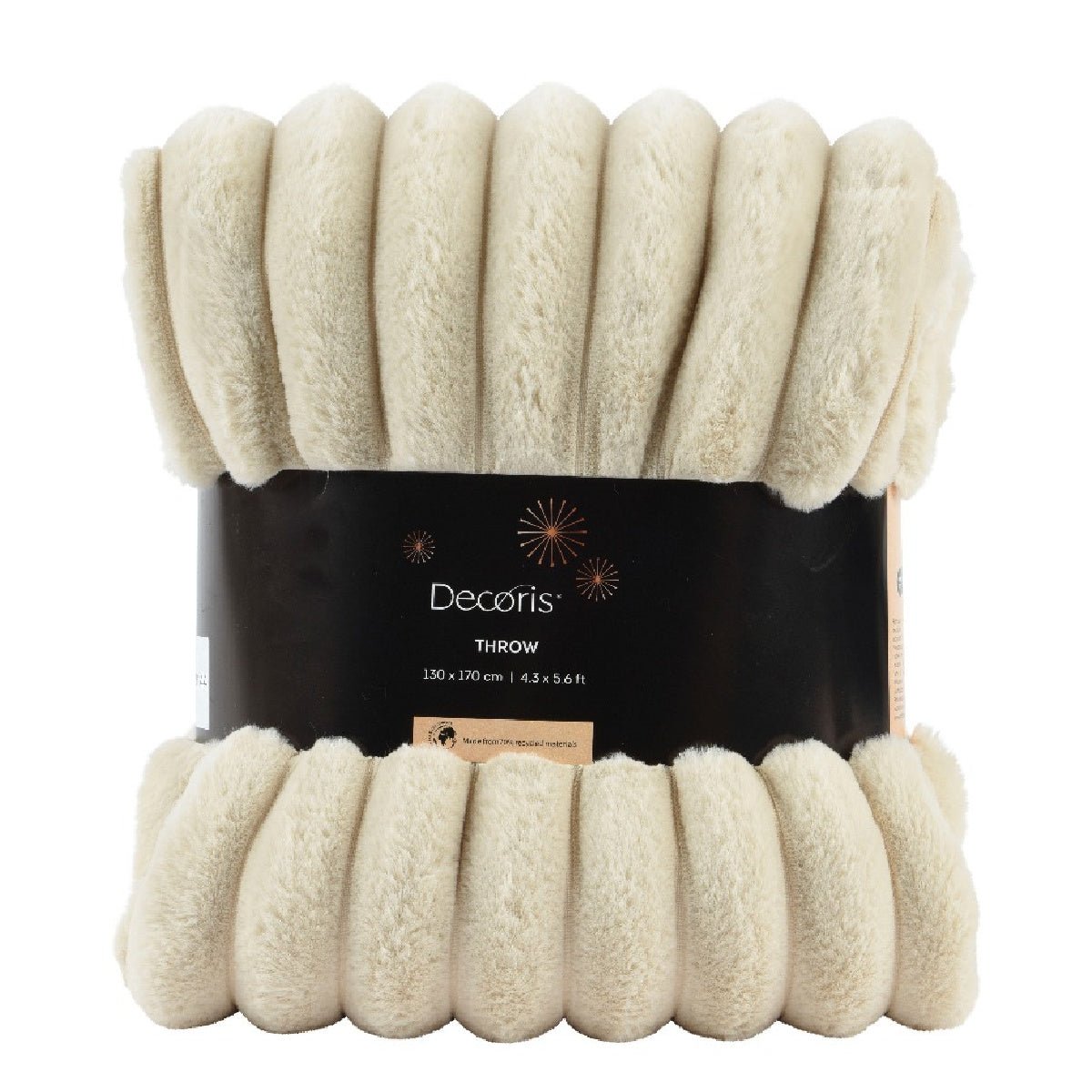 Decoris Throw Polyester Irregular Stripe Cream 170 x 130cm - THROWS/BLANKETS - Beattys of Loughrea