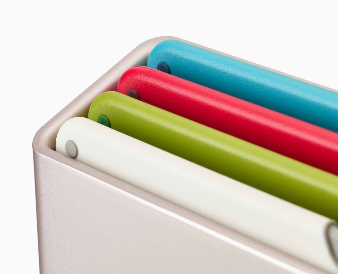 Joseph Joseph Folio™ Icon 4 - piece Multicolour Chopping Board Set with Chef’s Knife - CUTLERY/KNIFE SET/BLOCK - Beattys of Loughrea