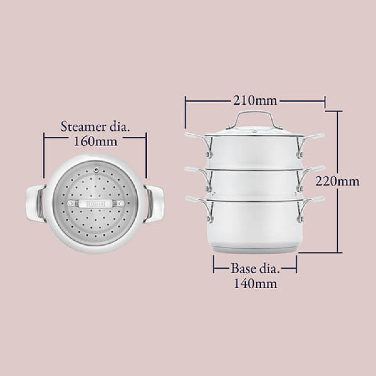 Stellar Steamers 16cm 3 Tier Stainless Steel Steamer Set