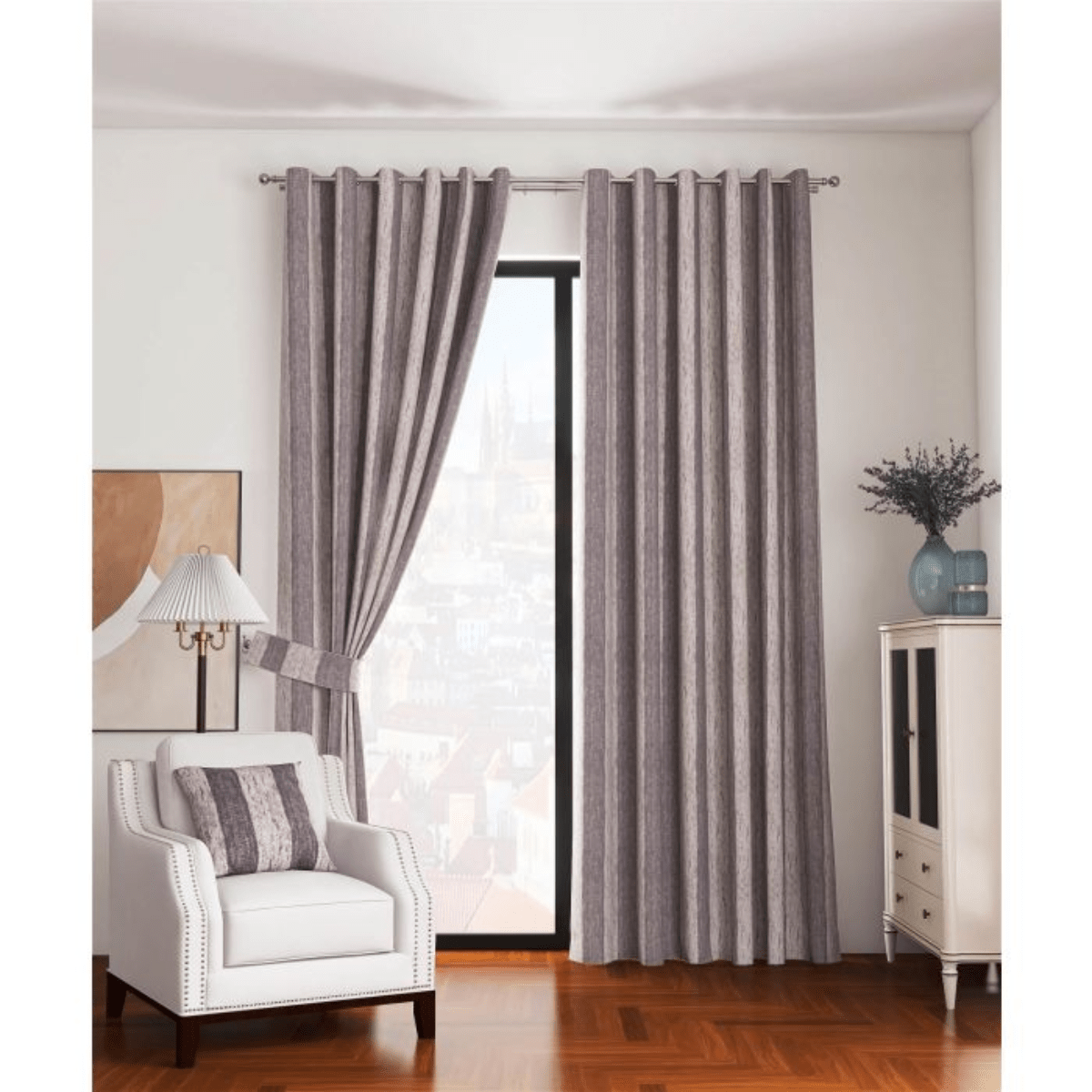 Toulon Graphite Eyelet Curtains – 90 × 90 (229 × 229 cm) - CURTAINS - READY MADE - Beattys of Loughrea