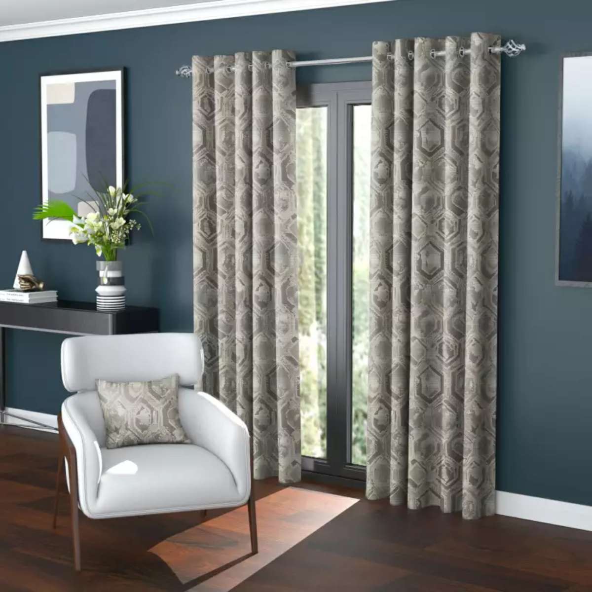 Evora Silver Polar Fleece Curtains – E.A. Designs (66" x 90") - CURTAINS - READY MADE - Beattys of Loughrea