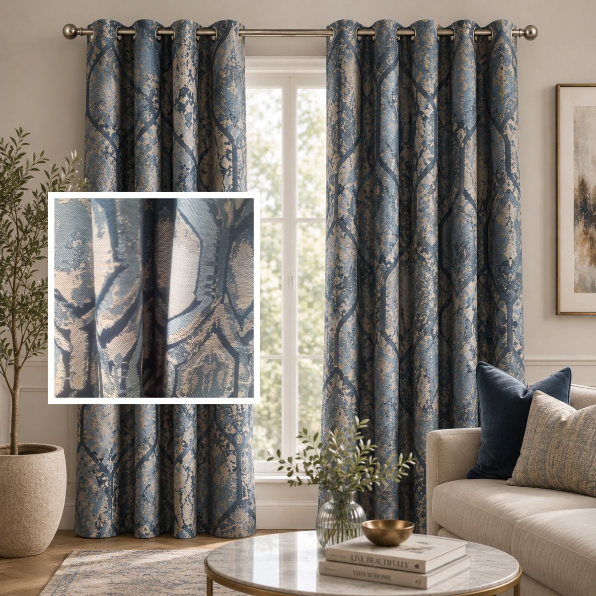 EA Designs Evora Blue Polar Fleece Curtains (66" x 90") - CURTAINS - READY MADE - Beattys of Loughrea