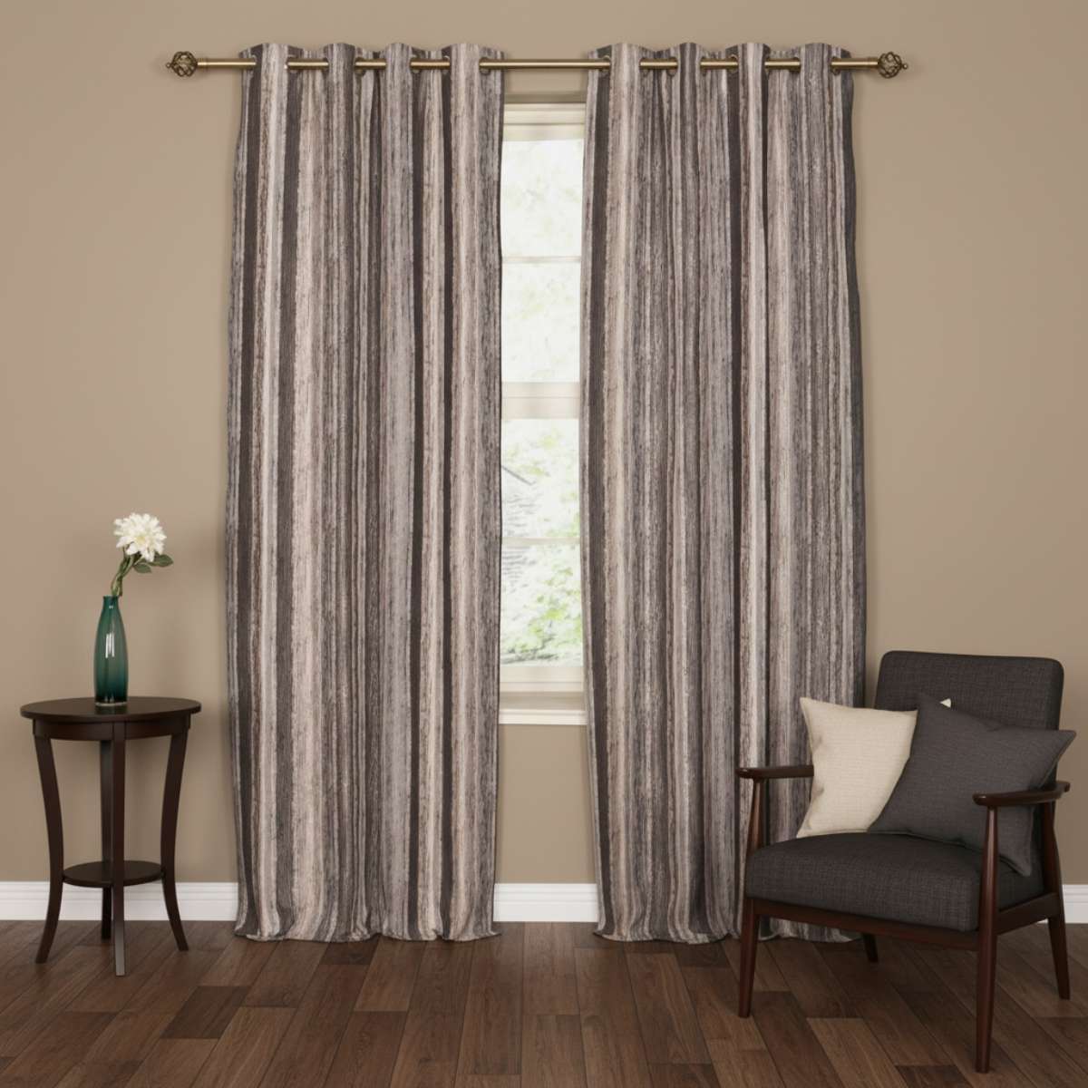 Ankara Taupe Eyelet Curtains – E.A. Designs (90" x 90") - CURTAINS - READY MADE - Beattys of Loughrea