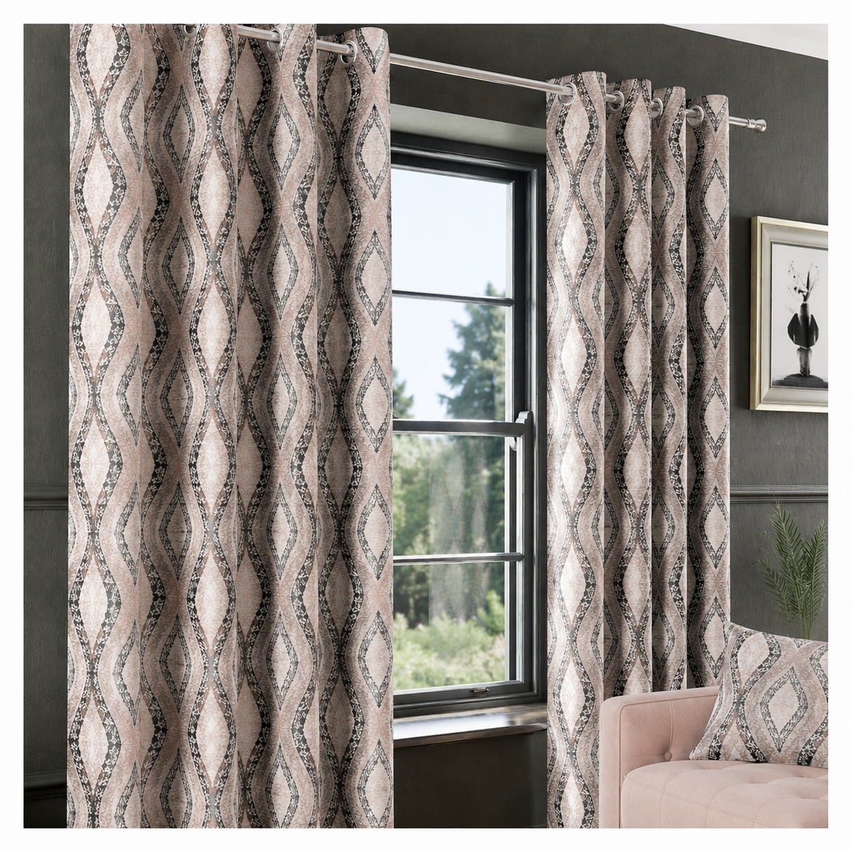 EA Designs Inca Microfibre Lined Curtains – Blush (90" x 90")