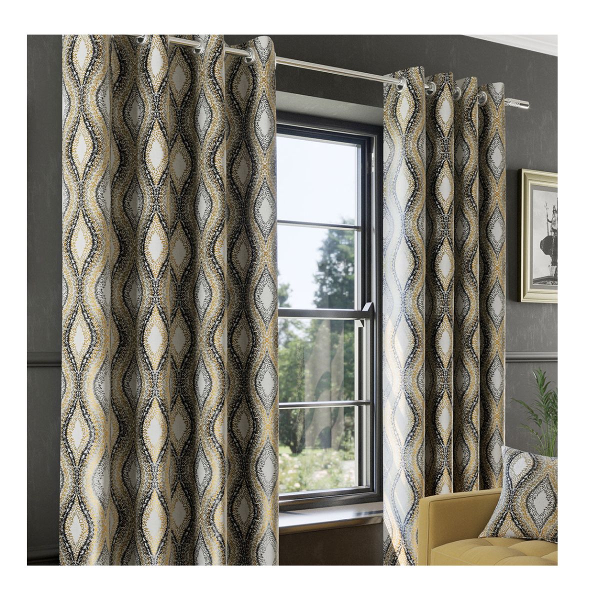Inca Ochre Eyelet Curtains – E.A. Design (90" x 90") - CURTAINS - READY MADE - Beattys of Loughrea