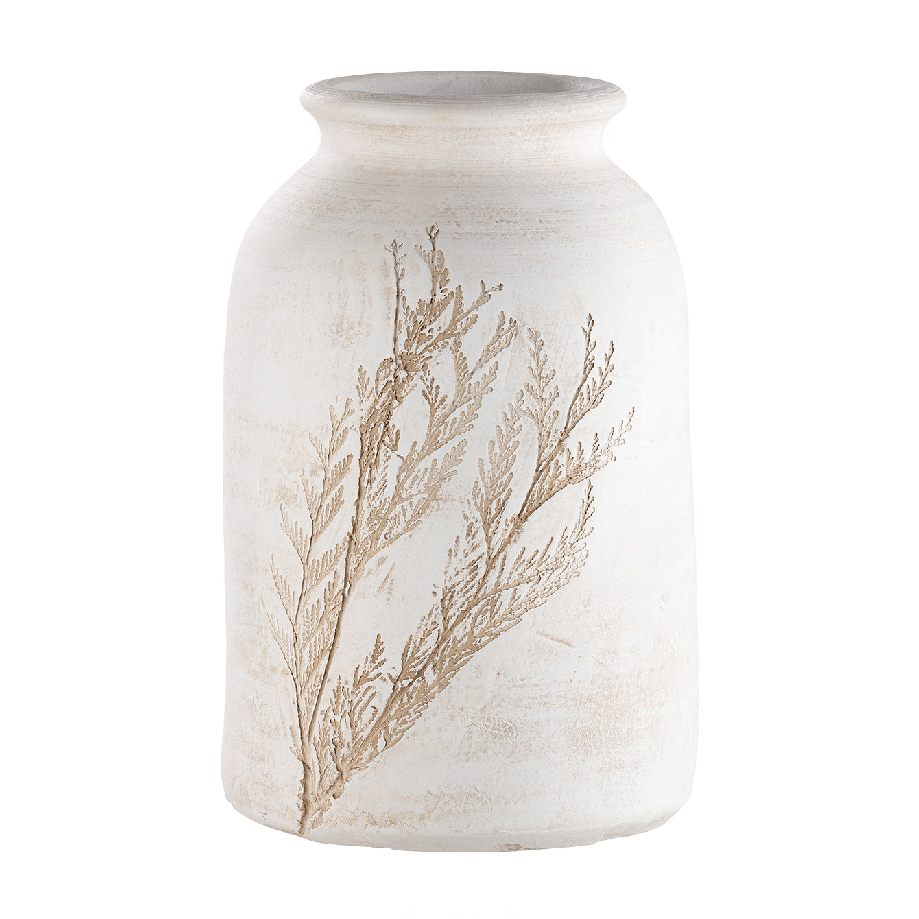 30cm Cream Leaves Ceramic Vase - FLOWERPOT/VASE/JUG 1 - Beattys of Loughrea