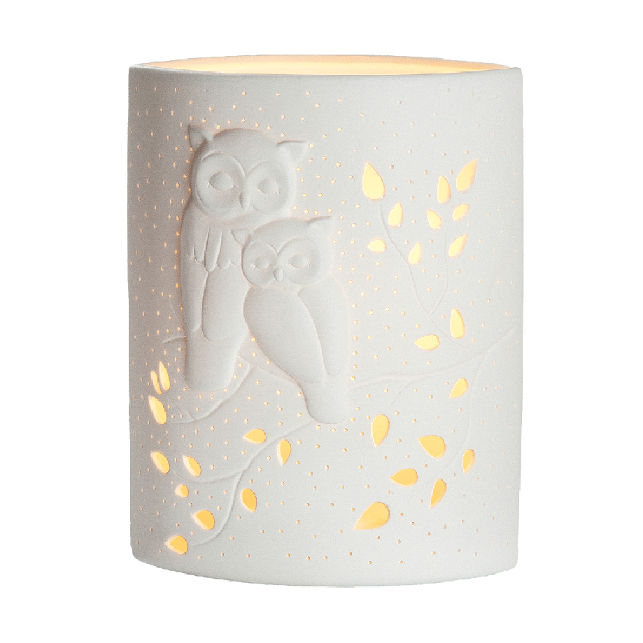 White Porcelain Owl Cut - out Lamp 28cm - TABLE/BEDSIDE LAMPS - Beattys of Loughrea
