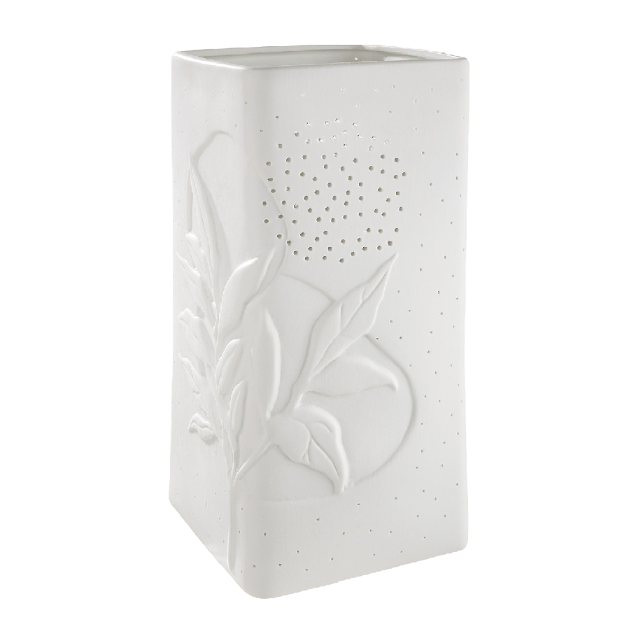 White Porcelain Leaf Rectangular Cut - out Lamp 28cm - TABLE/BEDSIDE LAMPS - Beattys of Loughrea