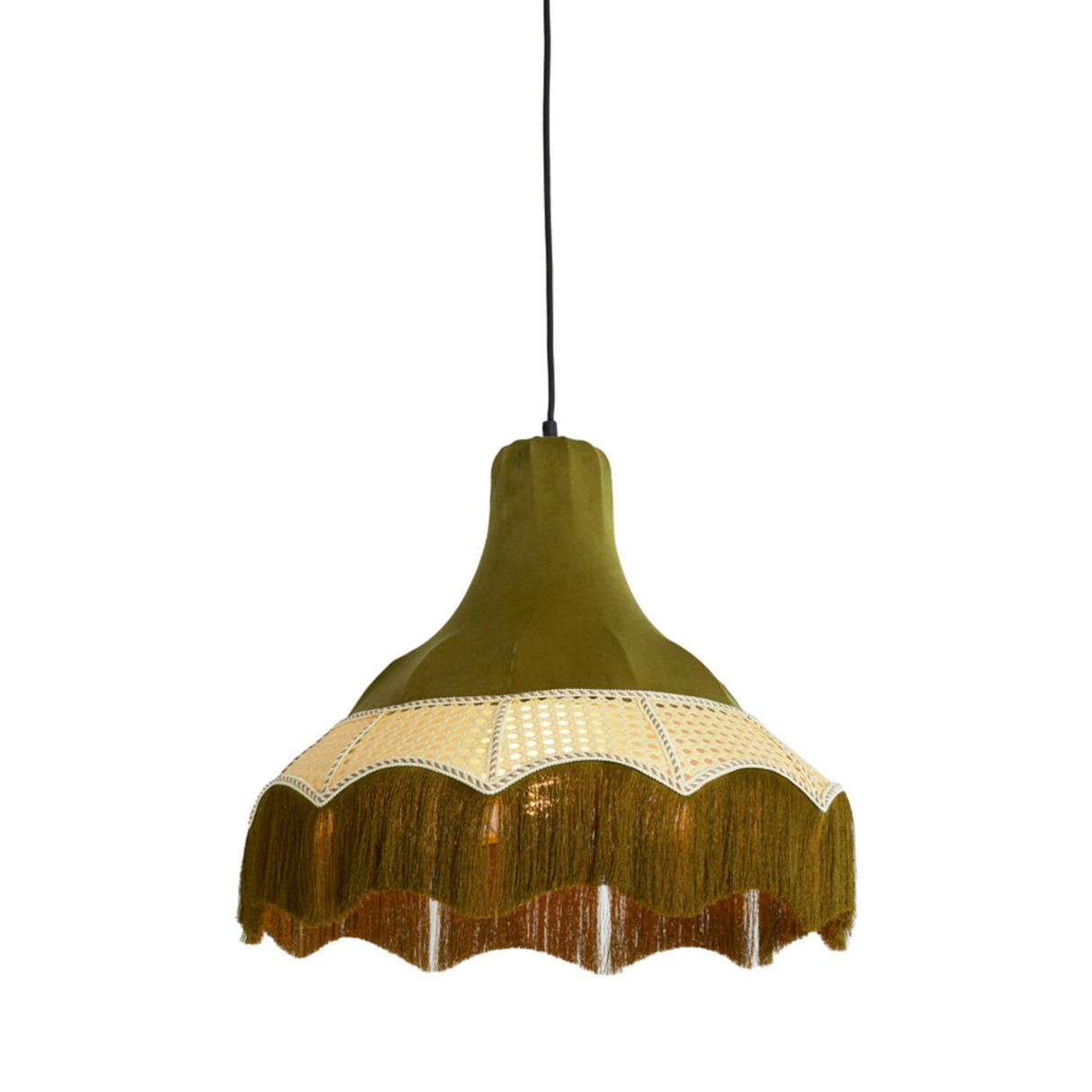 Hanging Pendant 50 x 44.5cm MIZIA Velvet Green & Webbing Natural - CEILING LIGHTS - Beattys of Loughrea