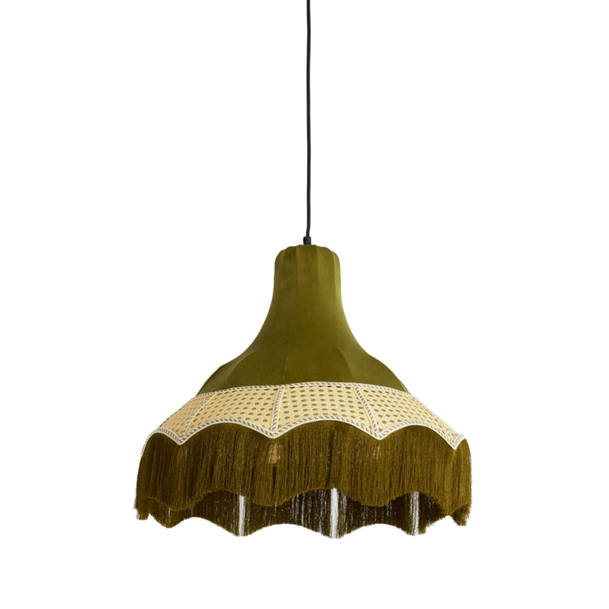 Hanging Pendant 50 x 44.5cm MIZIA Velvet Green & Webbing Natural - CEILING LIGHTS - Beattys of Loughrea