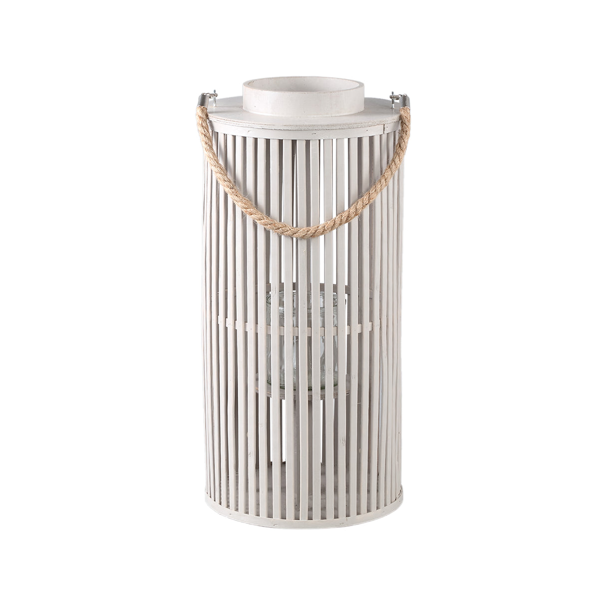Zafria 50cm Cream Round Bamboo Lantern with Glass - CANDLE HOLDERS / Lanterns - Beattys of Loughrea