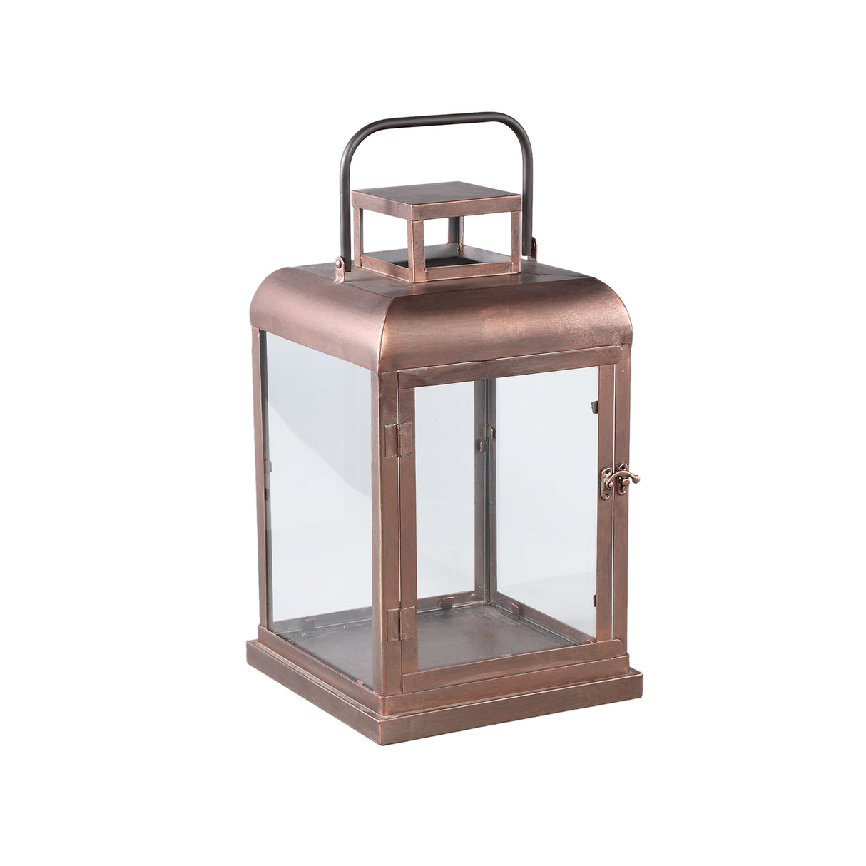 Vitoria 41.5cm Copper Rectangular Lantern with Glass - CANDLE HOLDERS / Lanterns - Beattys of Loughrea