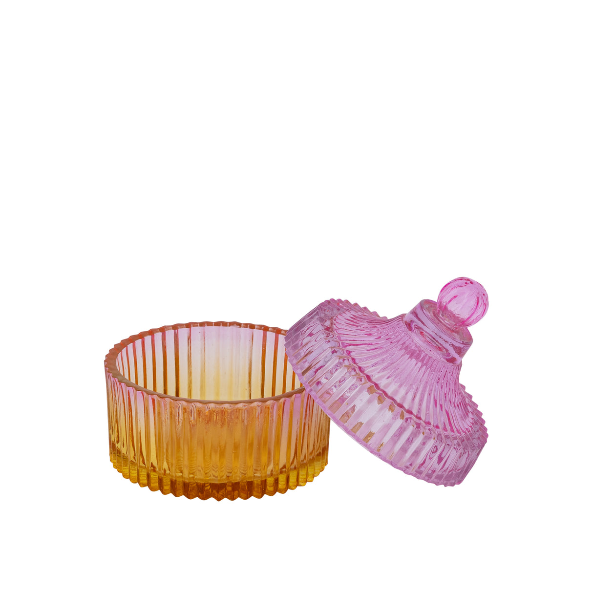Lynis Pink and Orange Ombre Glass Storage Jar with Lid Small - GLASS GIFTWARE - DEC STONES - Beattys of Loughrea