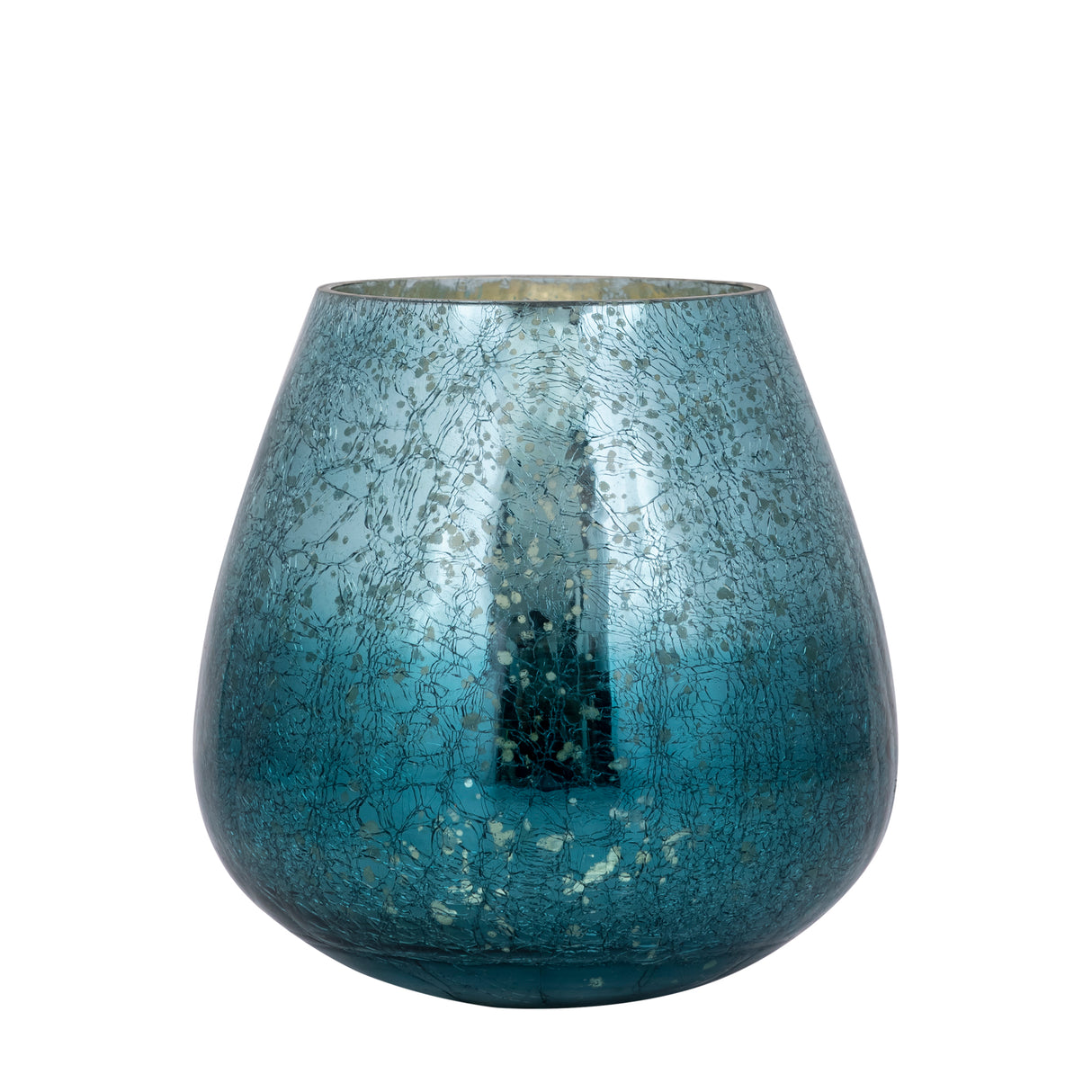 Mayna 14cm Teal Green Glass T - light Holder Crackle - CANDLE HOLDERS / Lanterns - Beattys of Loughrea