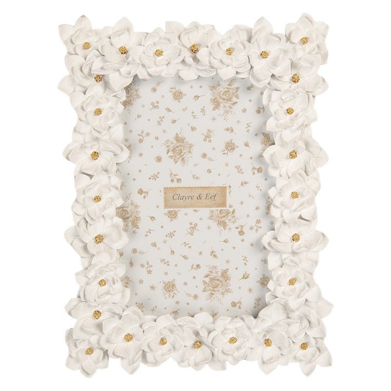 Photo Frame 10x15 cm White Flowers - PHOTO FRAMES - PLATED, GILT, STONE - Beattys of Loughrea