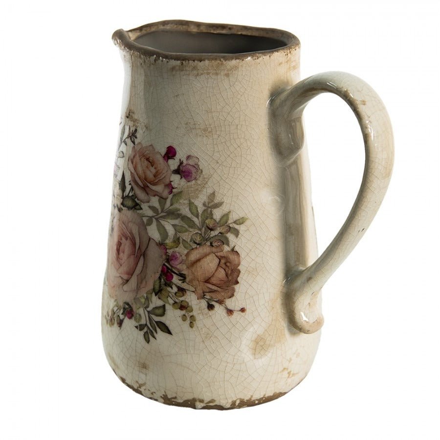 Decorative Jug 1500ml Pink Beige Ceramic Flowers - FLOWERPOT/VASE/JUG 1 - Beattys of Loughrea