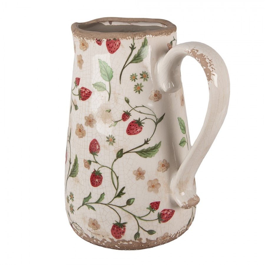 Decorative Jug 21 x 15 x 23cm Beige Red Ceramic Strawberries - FLOWERPOT/VASE/JUG 1 - Beattys of Loughrea