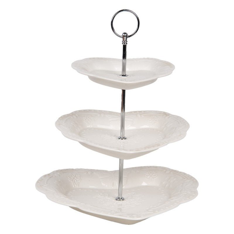 Etagere 3 Tier White Ceramic Heart - Shaped Cake Stand 26 x 31cm - GENERAL LOOSE WARE - Beattys of Loughrea