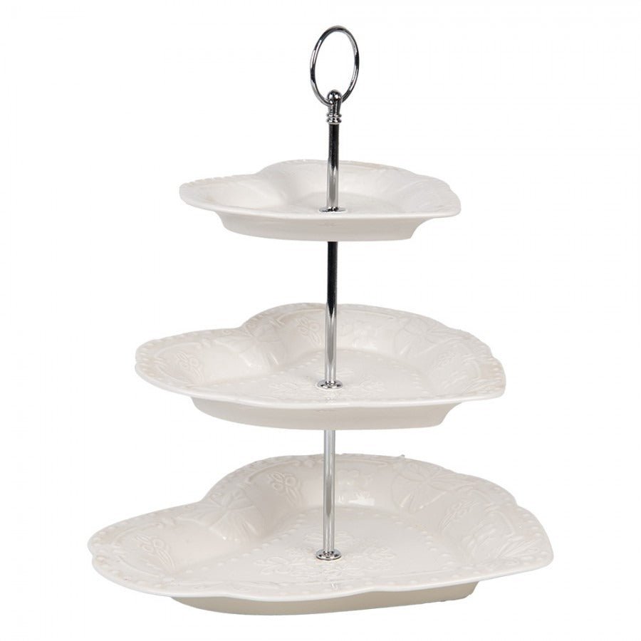 Etagere 3 Tier White Ceramic Heart - Shaped Cake Stand 26 x 31cm - GENERAL LOOSE WARE - Beattys of Loughrea