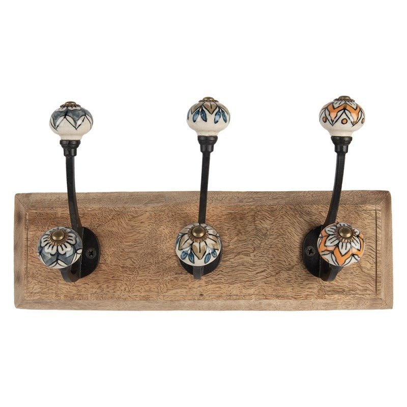 Wall Coat Rack 3 Hooks 31 x 10 x 16cm Brown Wood - HAT & COAT HOOK ON TIMBER - Beattys of Loughrea