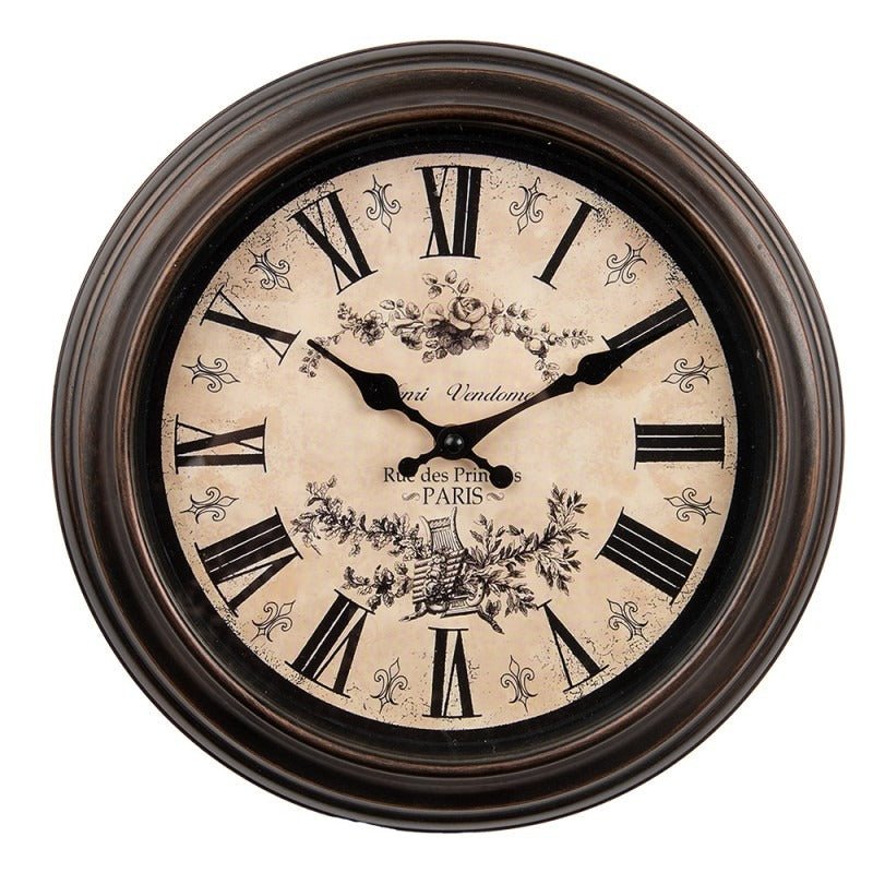Wall Clock 31cm Brown Beige Plastic Round - CLOCKS - Beattys of Loughrea
