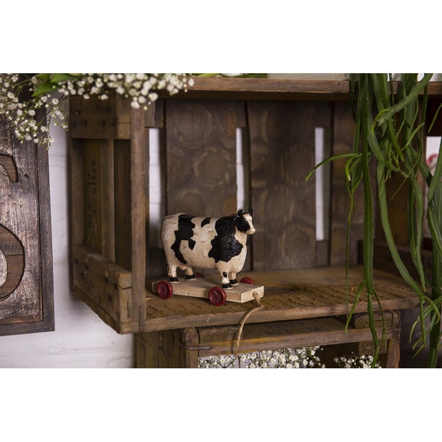 Figurine Cow on Wheels 14 x 7 x 12cm White Polyresin - ORNAMENTS - Beattys of Loughrea