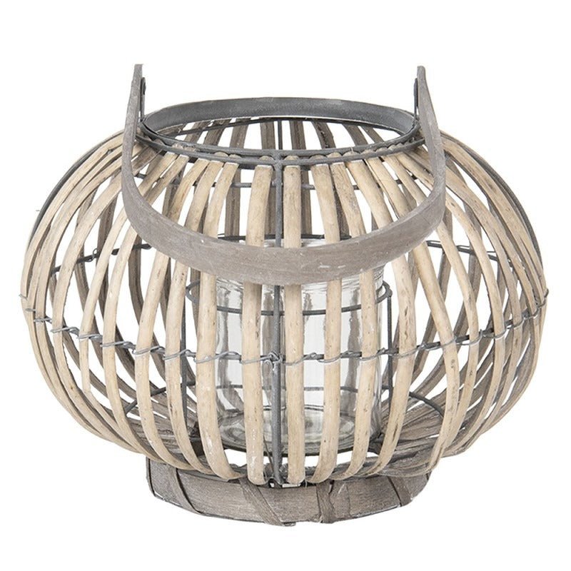 Wind Light 28 x 20cm Grey Wood Round Lantern - CANDLE HOLDERS / Lanterns - Beattys of Loughrea