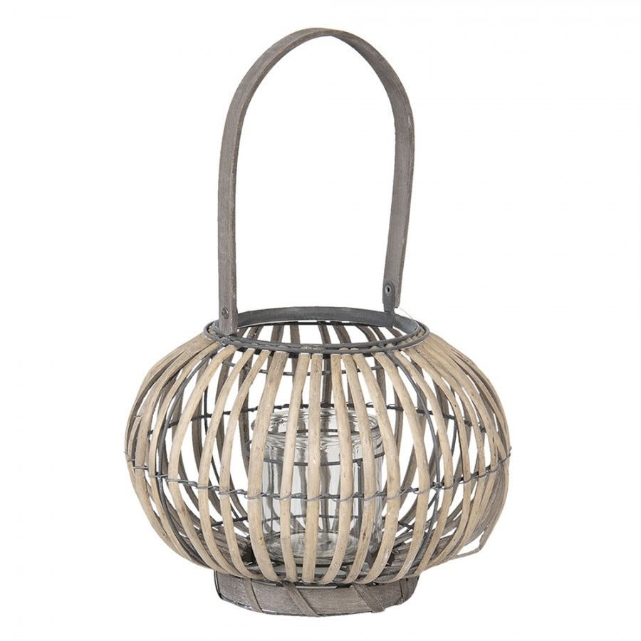 Wind Light 28 x 20cm Grey Wood Round Lantern - CANDLE HOLDERS / Lanterns - Beattys of Loughrea