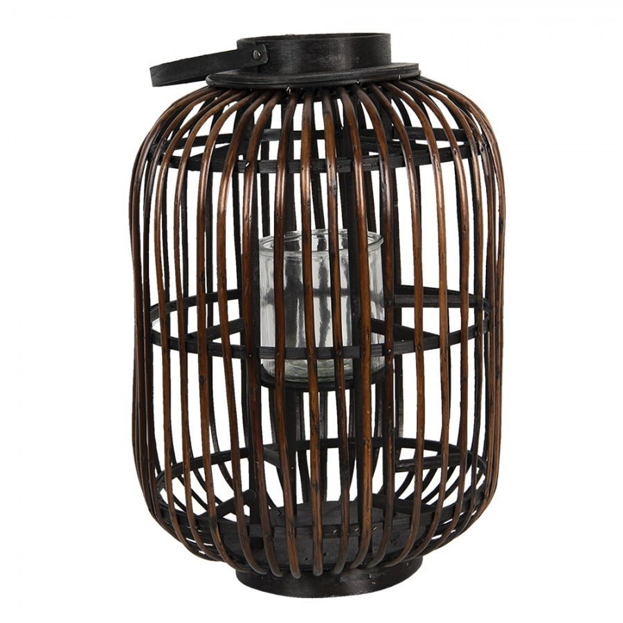Wind Light 34 x 50cm Brown Wood Round Lantern - CANDLE HOLDERS / Lanterns - Beattys of Loughrea