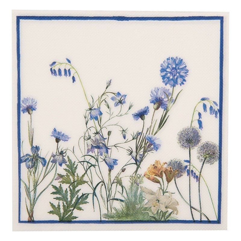 Pack of 20 Paper Napkins 33 x 33cm Blue Flowers - APRON/GLOVE/TEXTILE - Beattys of Loughrea