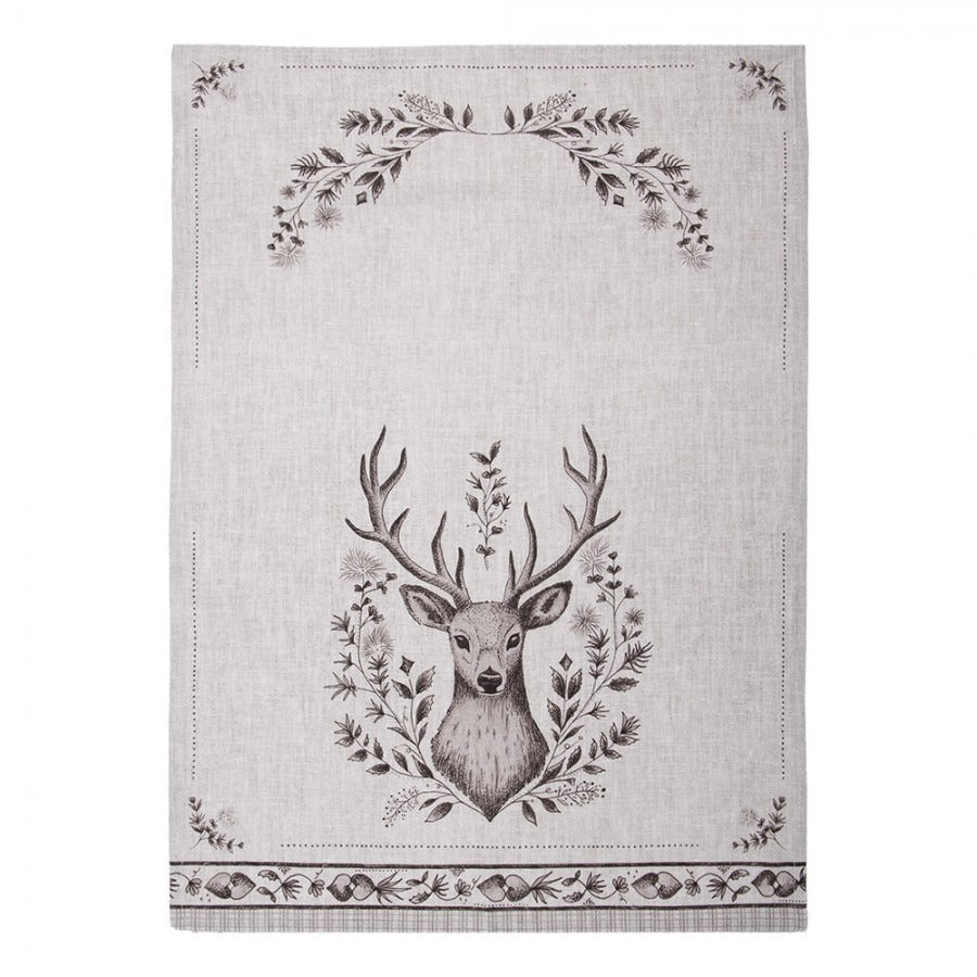 Tea Towel 50 x 70cm Beige Cotton Deer Rectangle - APRON/GLOVE/TEXTILE - Beattys of Loughrea