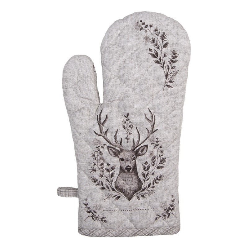 Oven Glove 18 x 30cm Beige Cotton Deer - APRON/GLOVE/TEXTILE - Beattys of Loughrea