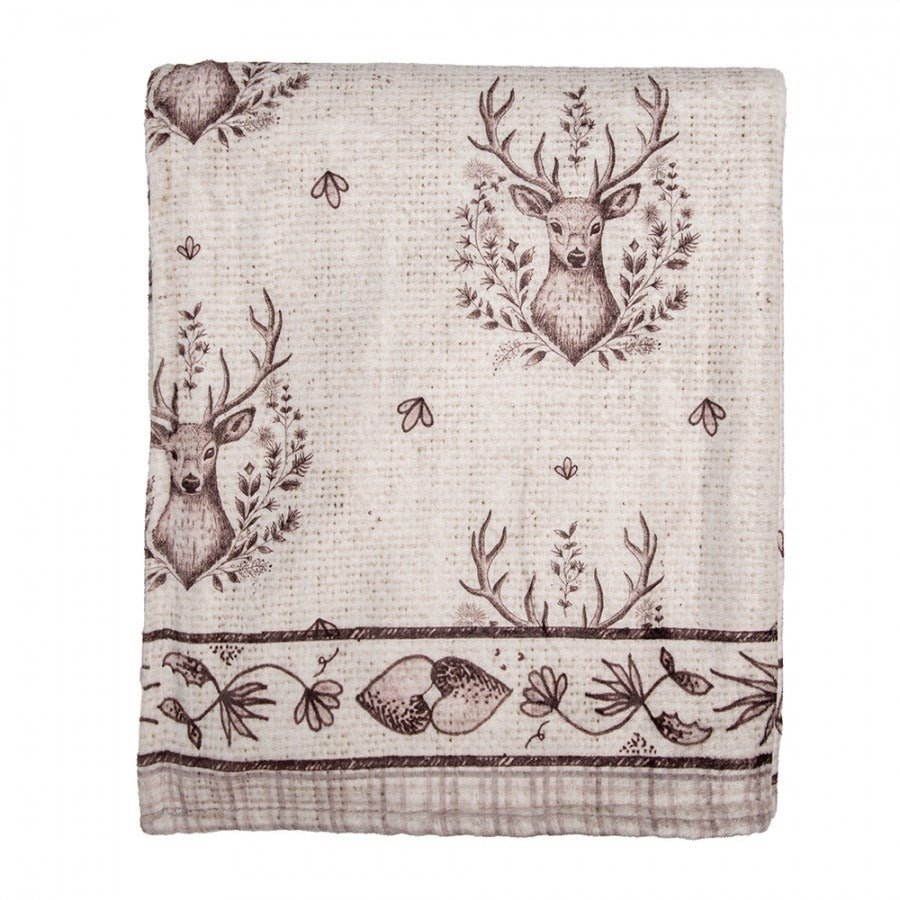 Throw Blanket 130x180 cm Beige Polyester Deer Rectangle Blanket - THROWS/BLANKETS - Beattys of Loughrea