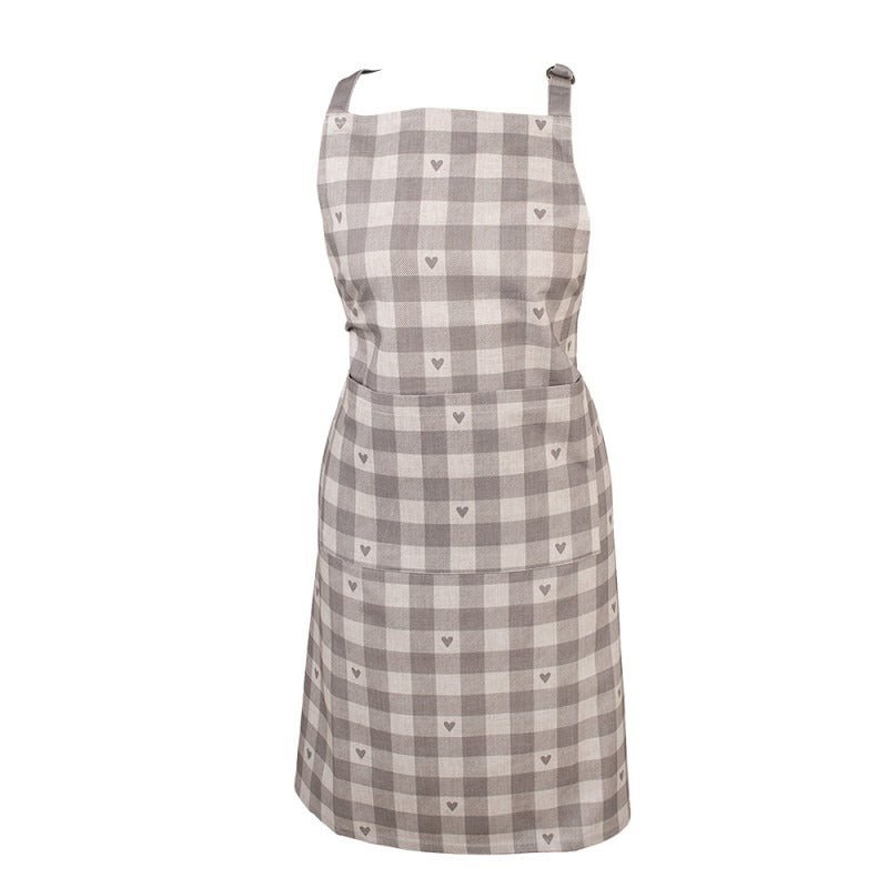 Kitchen Apron 70 x 85cm Grey Beige Cotton Hearts - APRON/GLOVE/TEXTILE - Beattys of Loughrea
