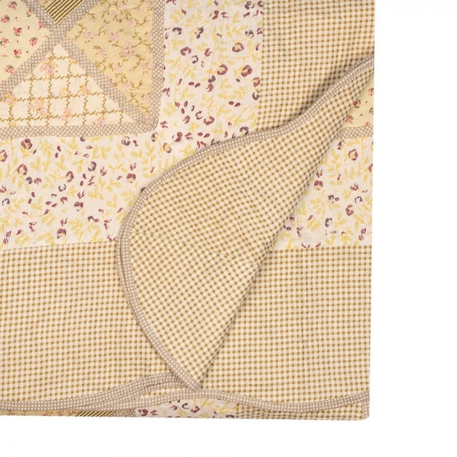 Country Cottage Patchwork Bedspread & 2 Pillowcases Set Green Beige - BED SPREADS/COVERS/QUILTS - Beattys of Loughrea
