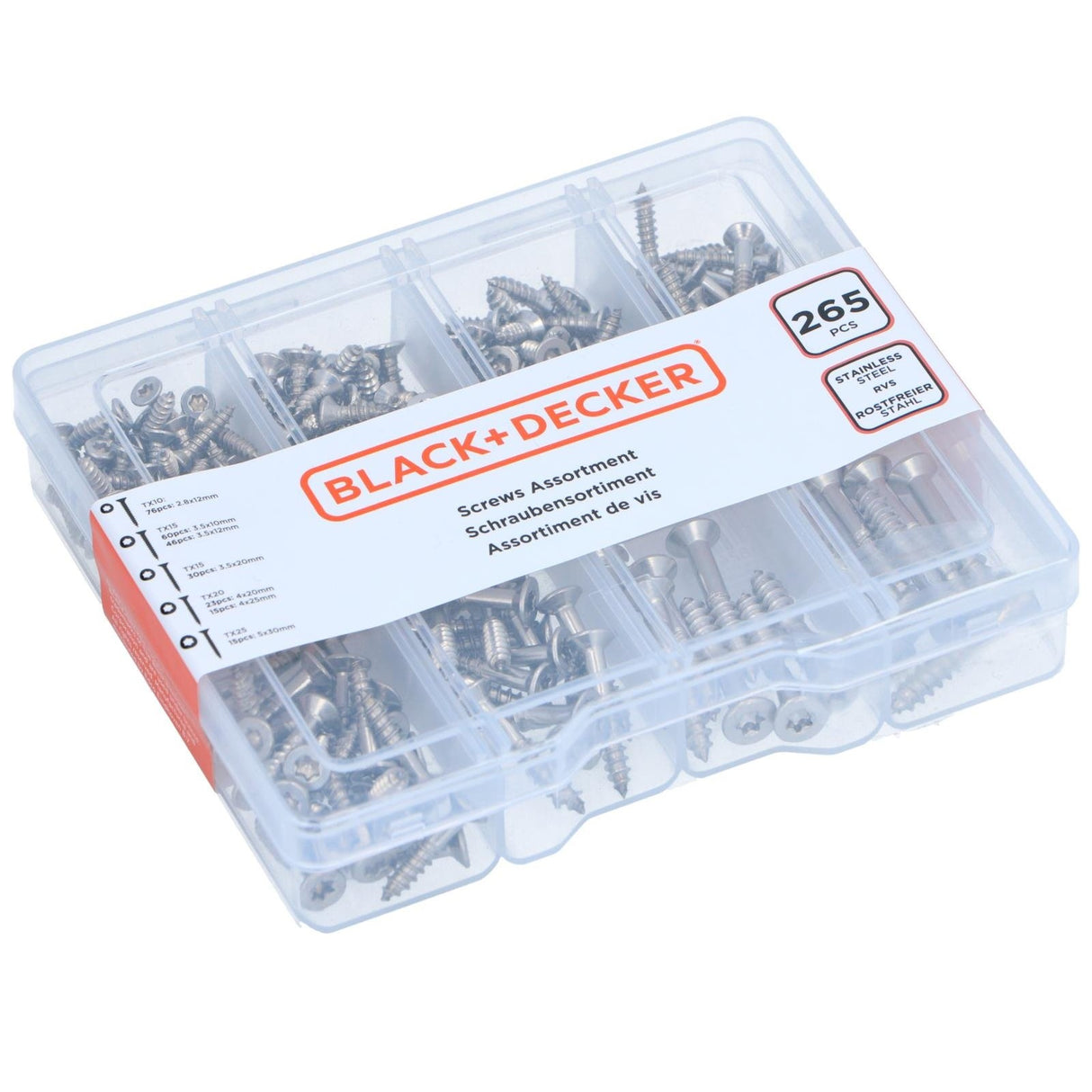 BLACK+DECKER 265 - Piece Screw Assortment - POZI SCREWS/CAPS - Beattys of Loughrea