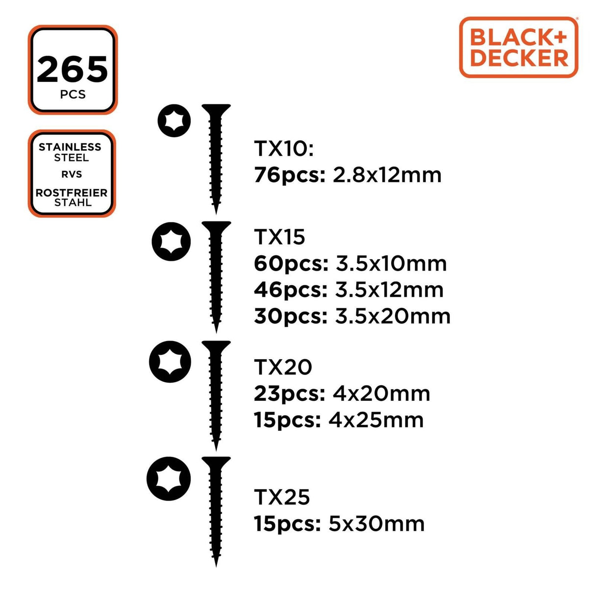 BLACK+DECKER 265 - Piece Screw Assortment - POZI SCREWS/CAPS - Beattys of Loughrea